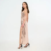 Rose Gold Sequin Long Party Dress