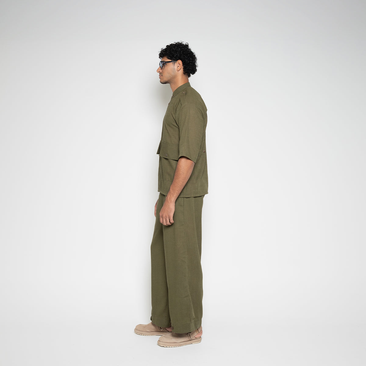 FM Linen-Blend Carpenter Pants – Army Green