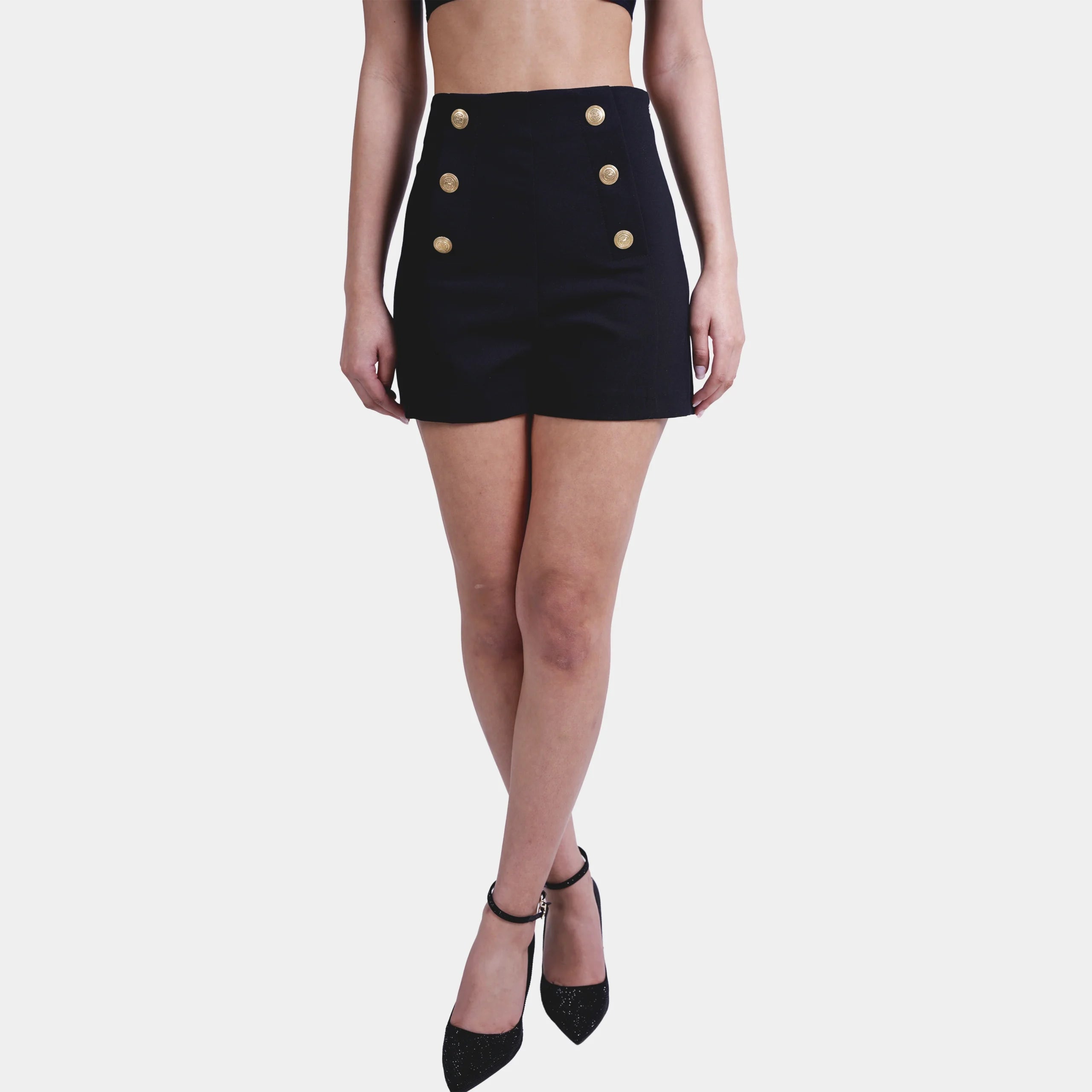 High Waist Buttoned Shorts in Black