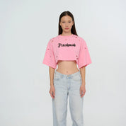 Cropped Torn T-Shirt - Black | Pink | White