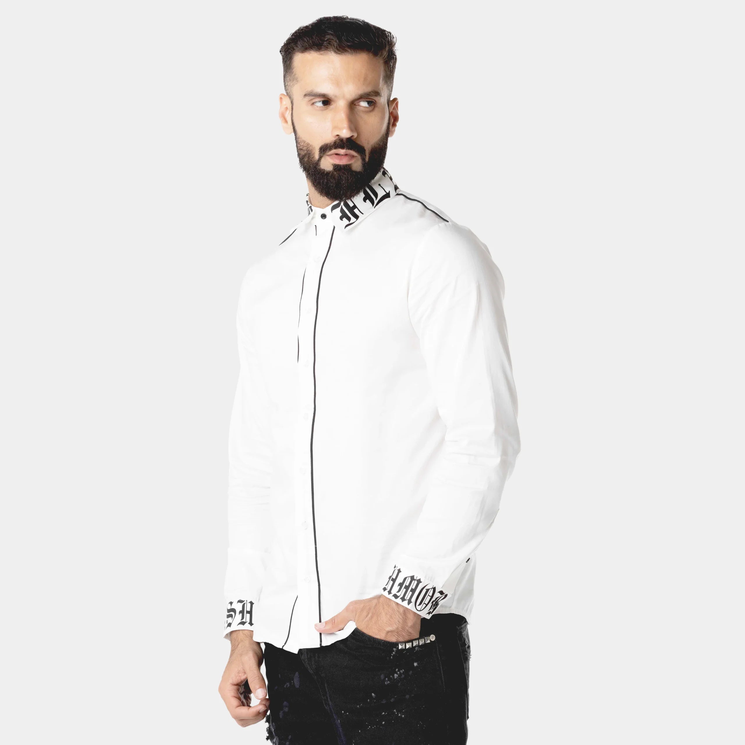 Printed Long Sleeve White Shirt