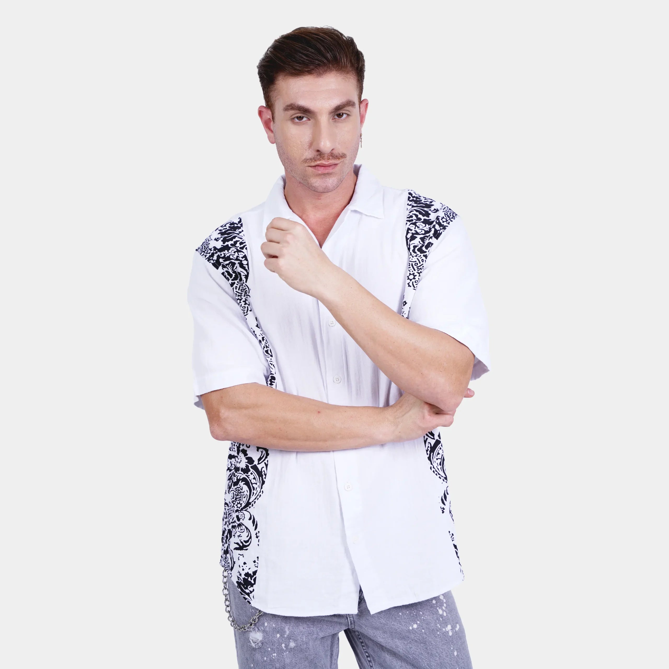 Printed White Brunch Short Sleeve Shirt