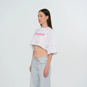 Cropped Torn T-Shirt - Pink | Black | White