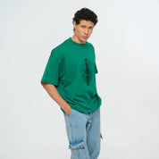 Graphic Embroidered Green Oversized T-Shirt