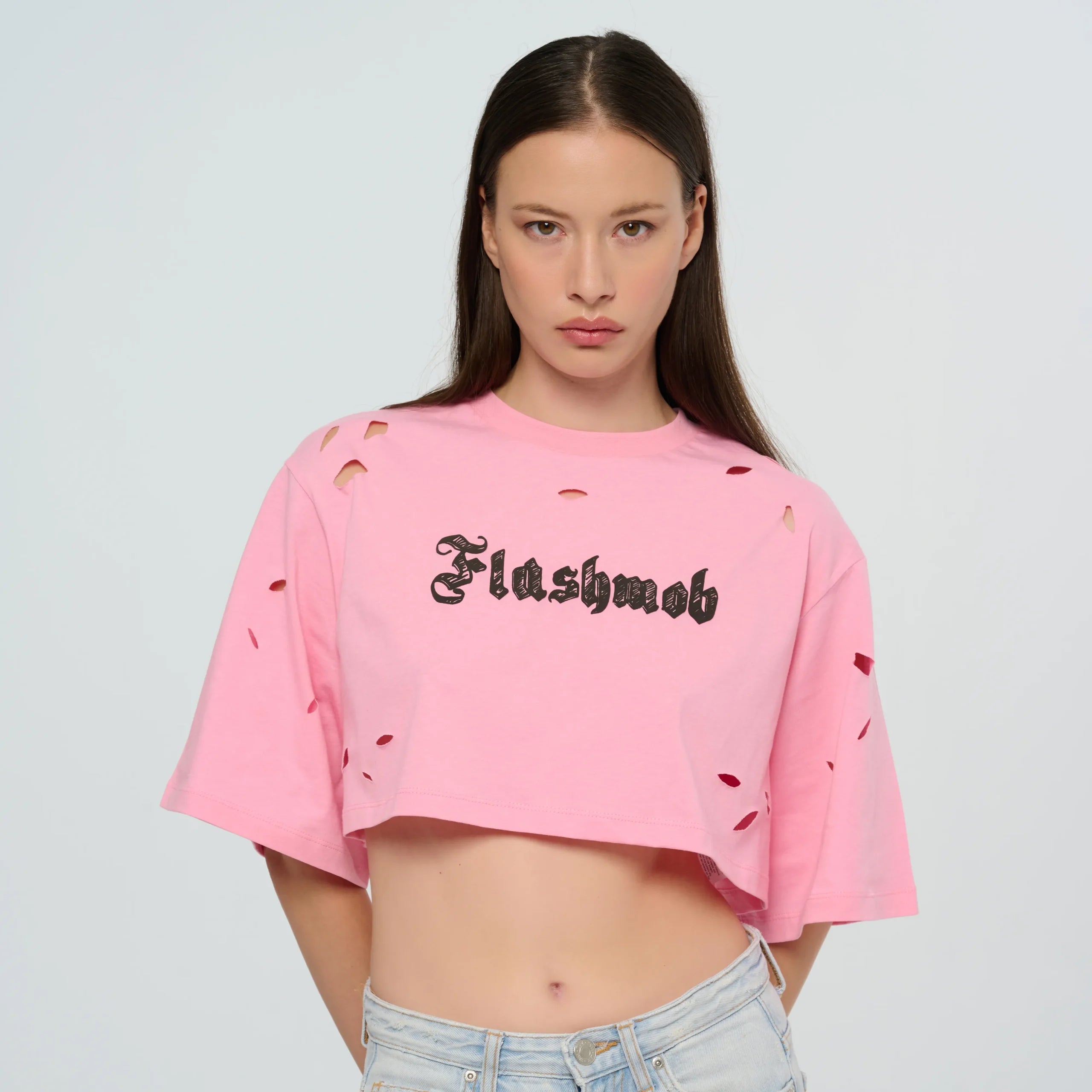 Cropped Torn T-Shirt - Black | Pink | White