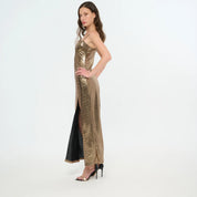 Dull Gold Sequin Long Party Dress