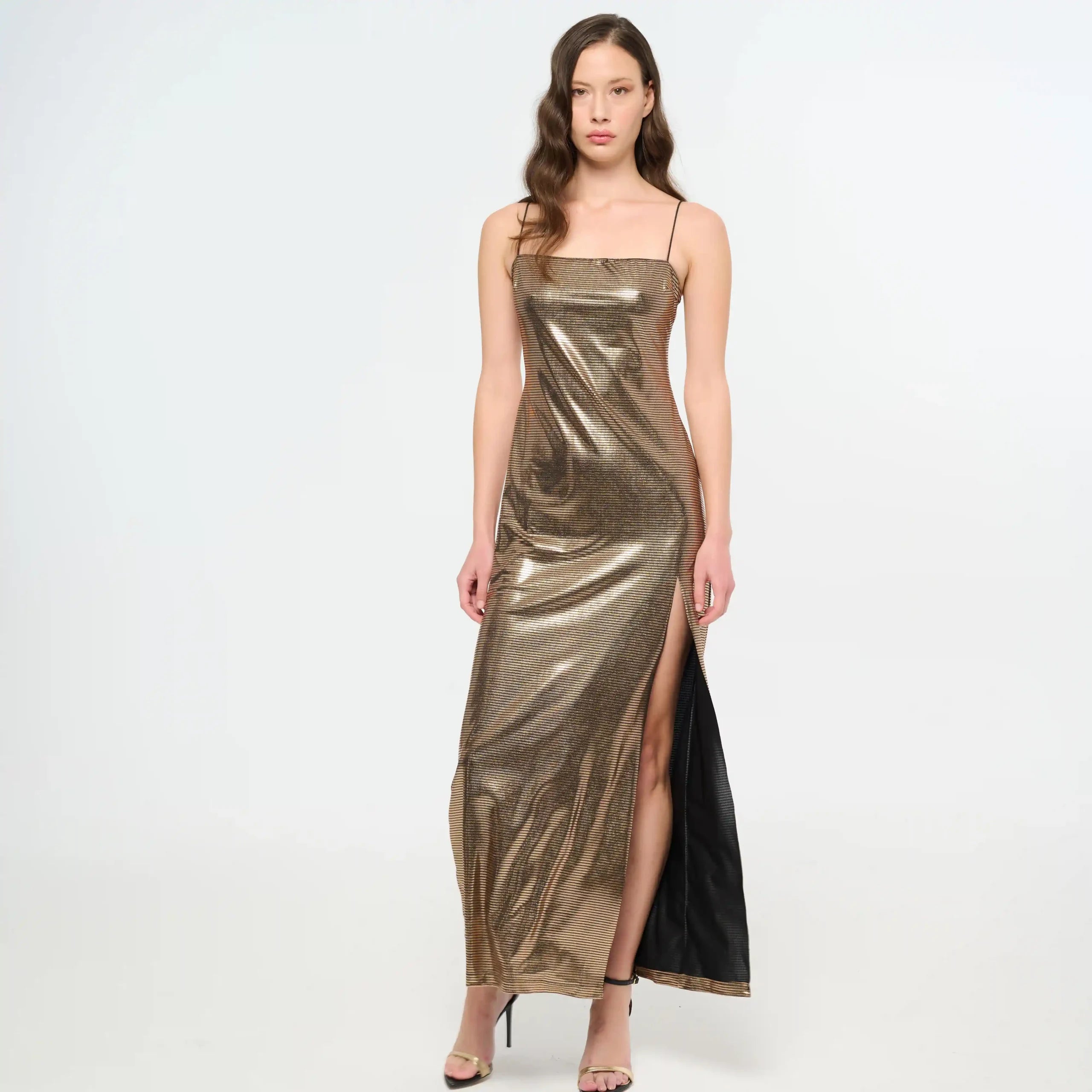 Dull Gold Sequin Long Party Dress