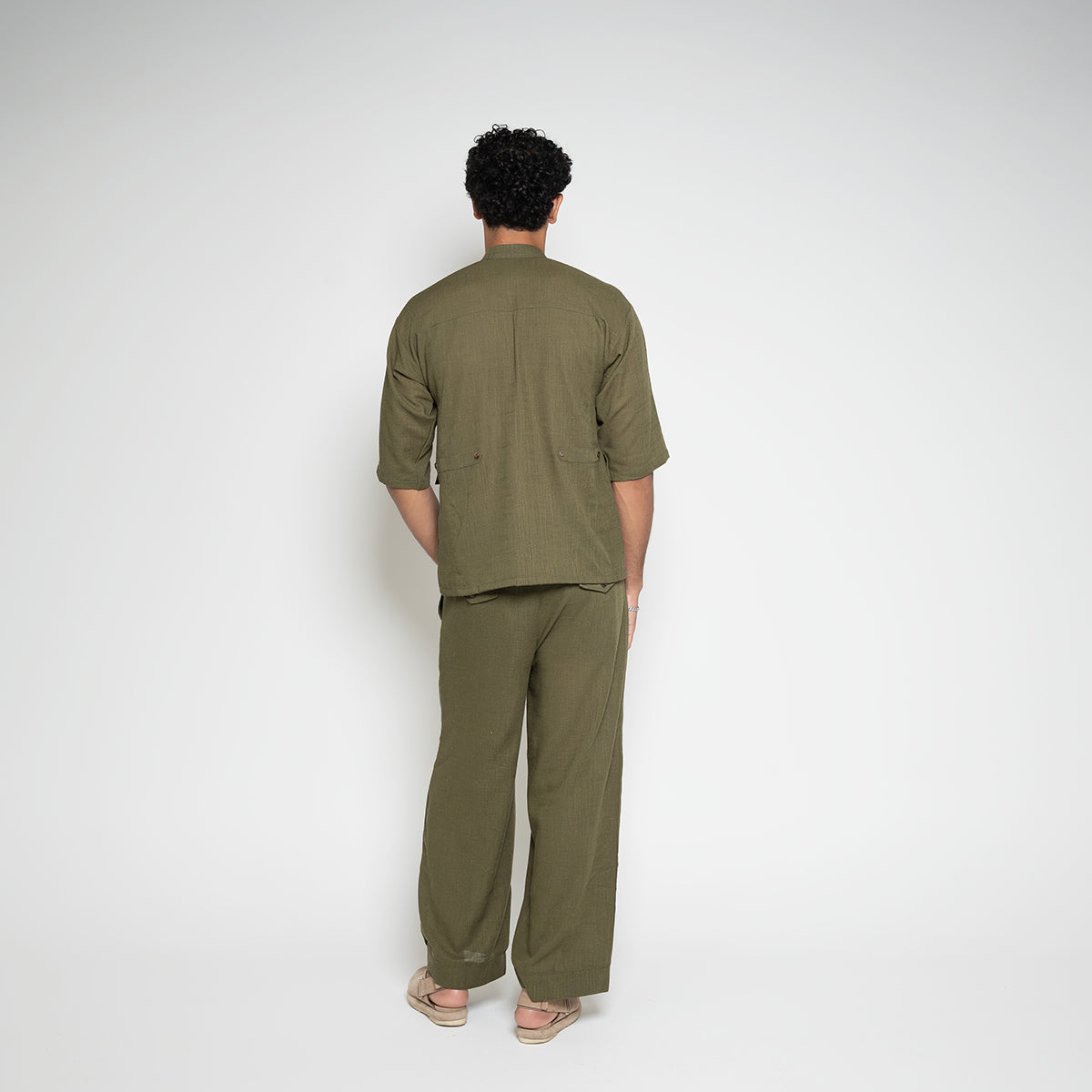 FM Linen-Blend Carpenter Pants – Army Green