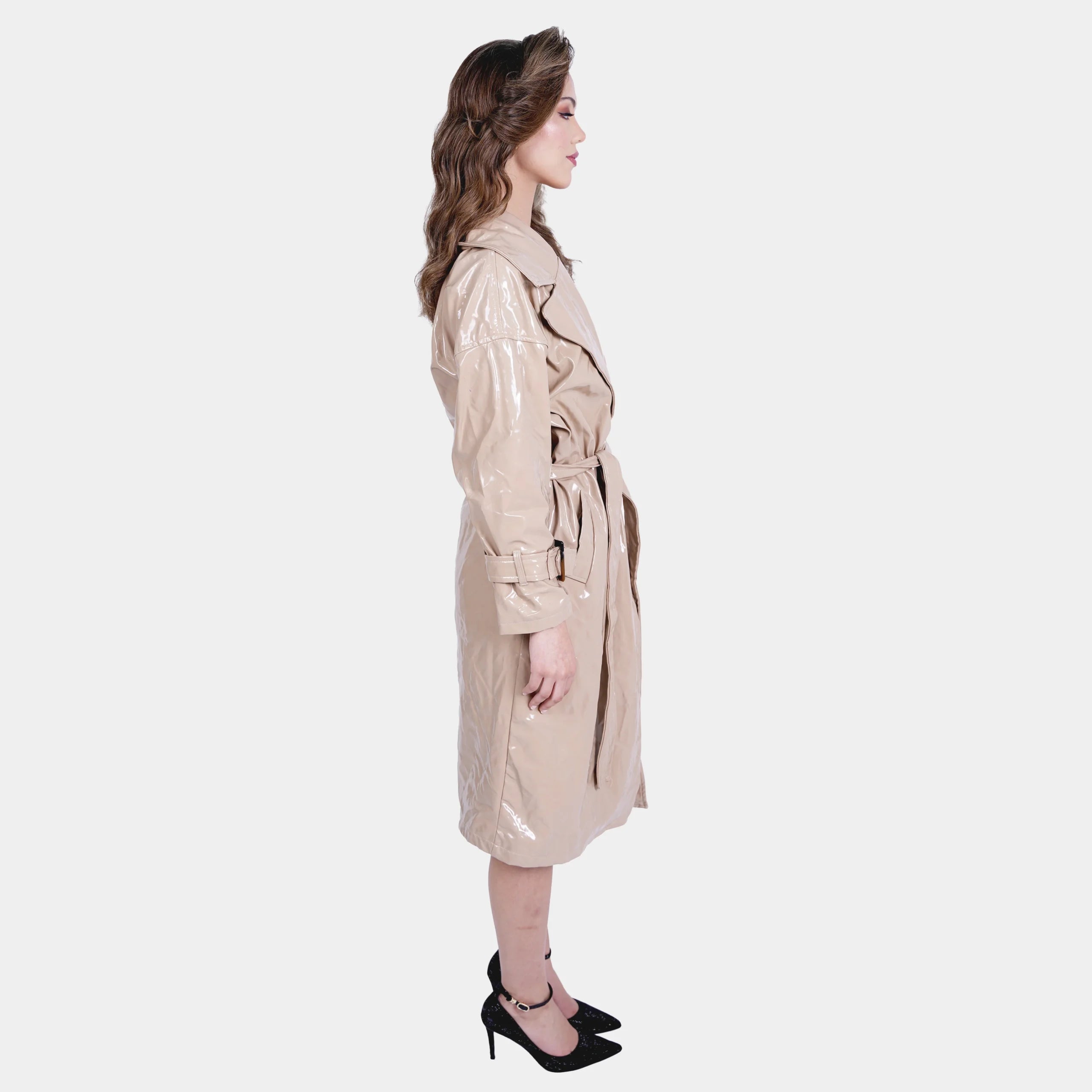 Nude Shiny Vinyl Long Overcoat – Flashmob Nation