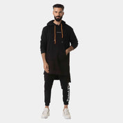 Printed Longline Black Hoodie