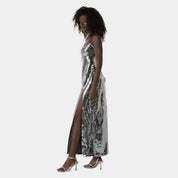 Shiny Silver Long Party Dress