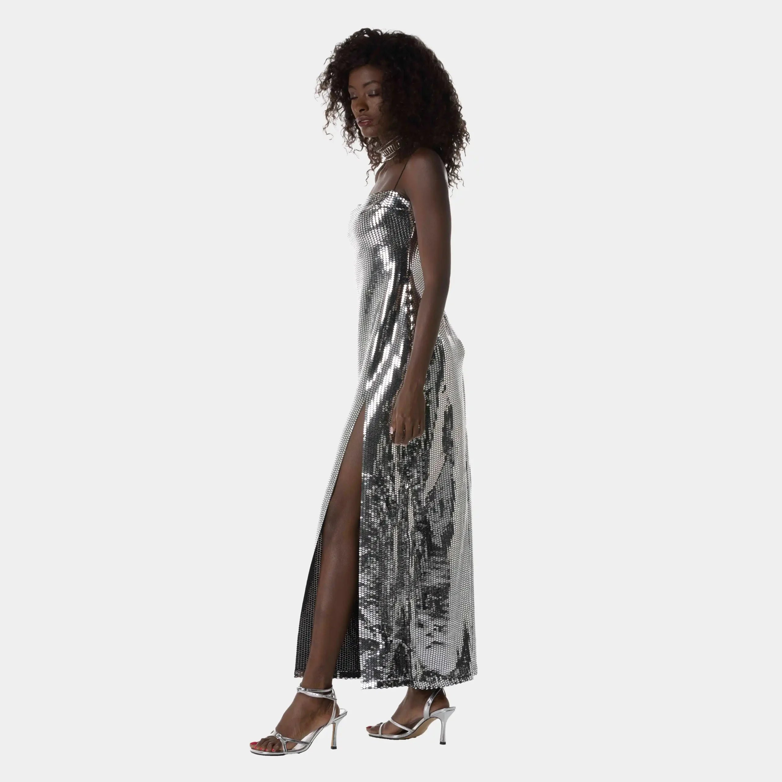 Shiny Silver Long Party Dress