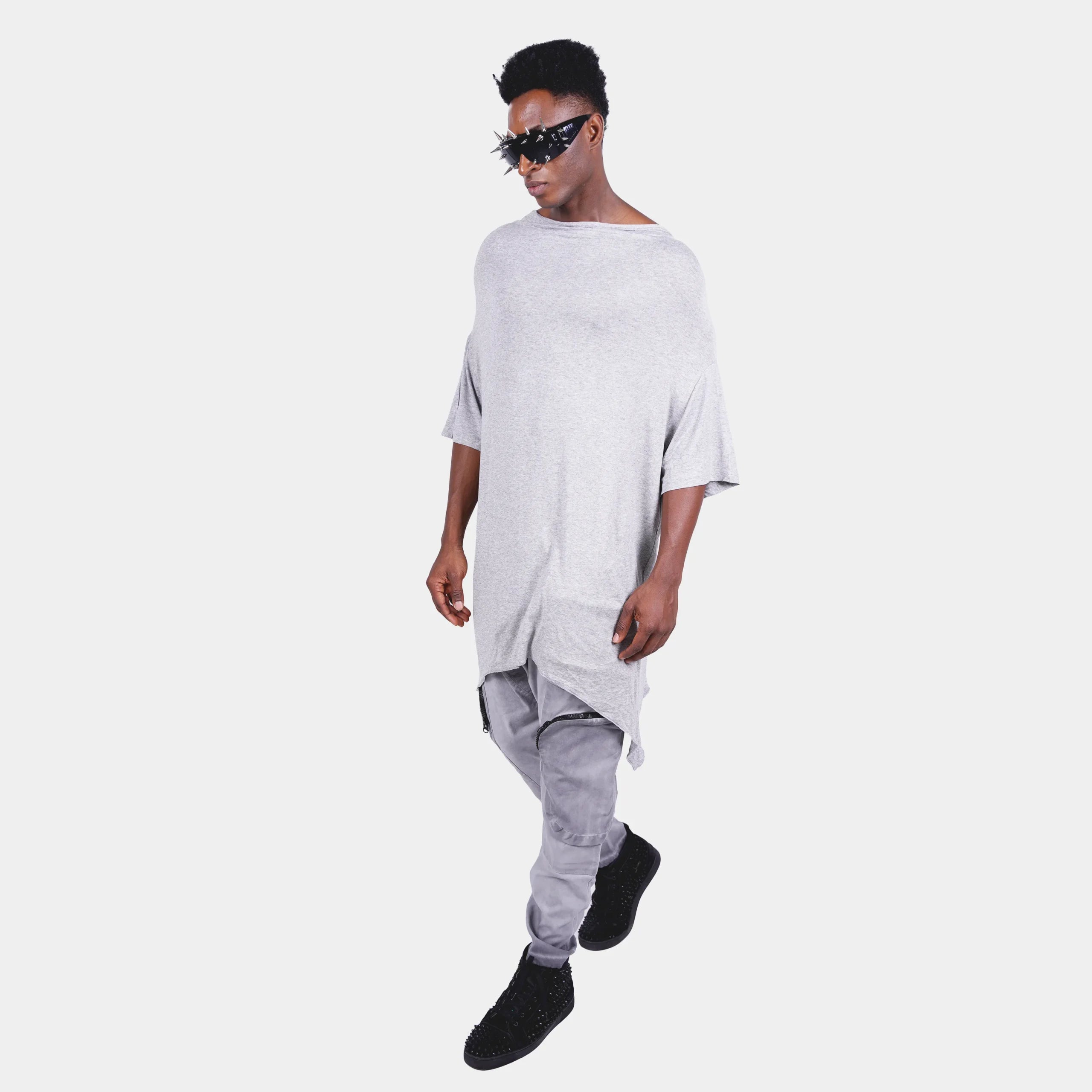 Stone Grey Longline Loose T-Shirt