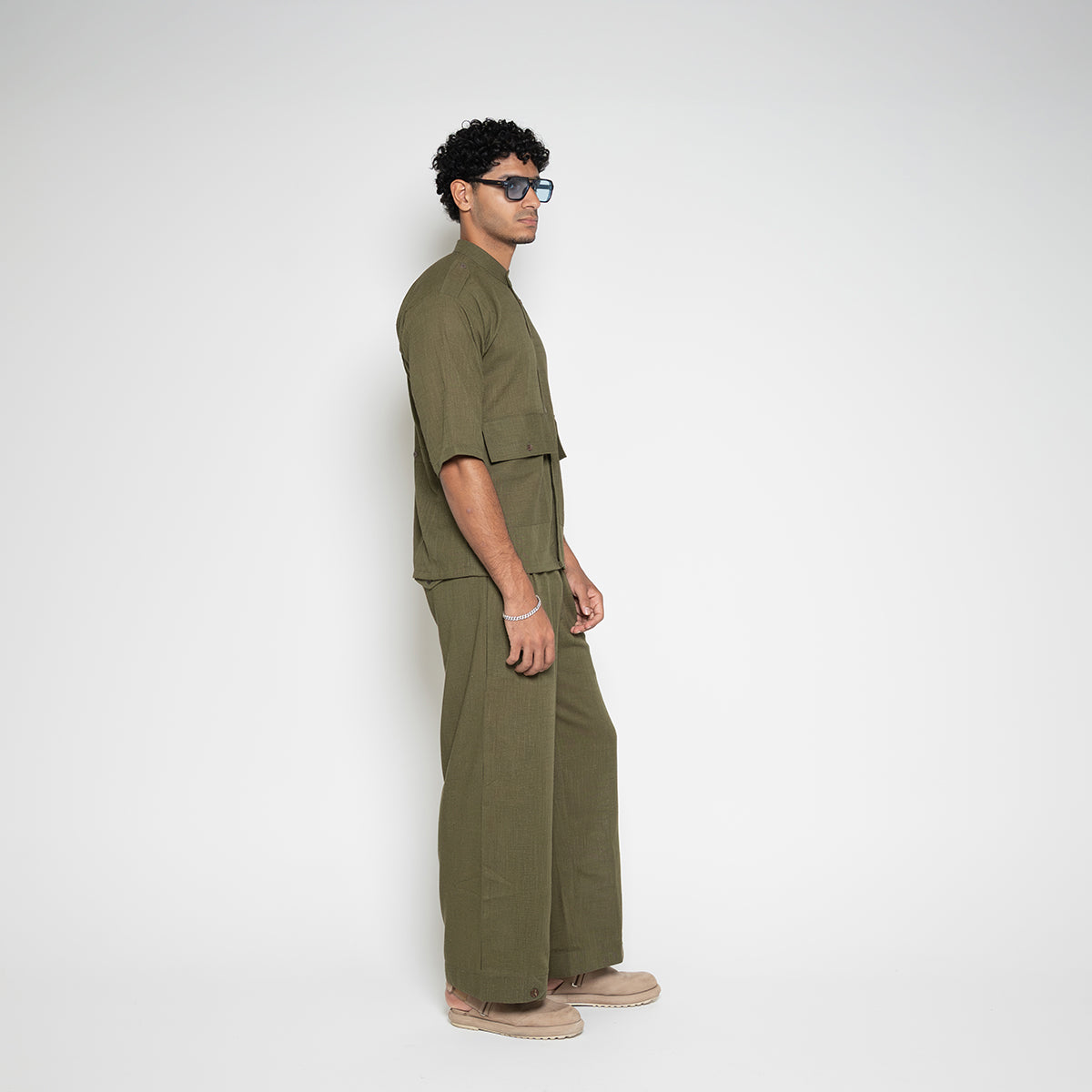 FM Linen-Blend Carpenter Pants – Army Green