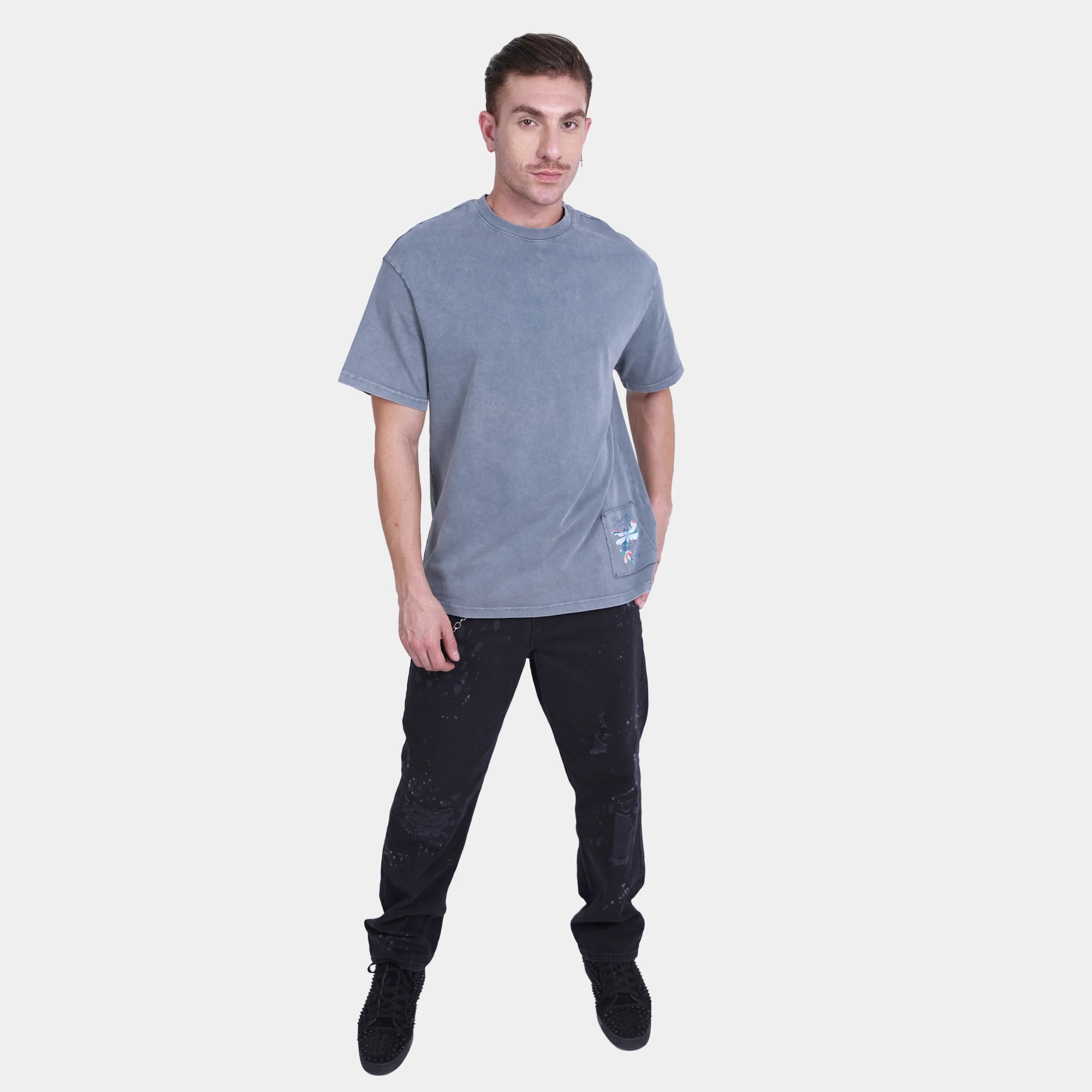 Grey Printed Rugged T-Shirt