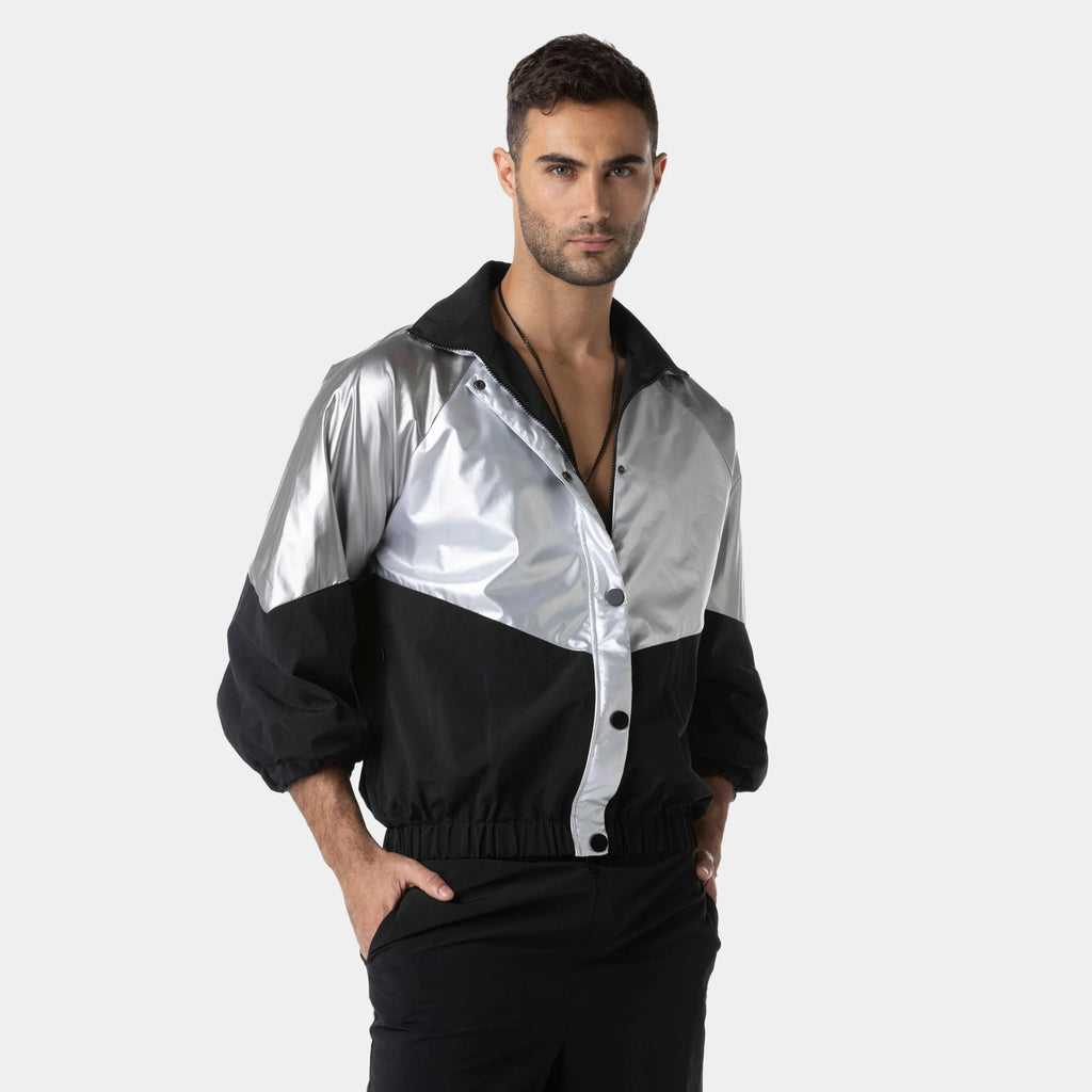 Black & Silver Metallic Bomber Jacket