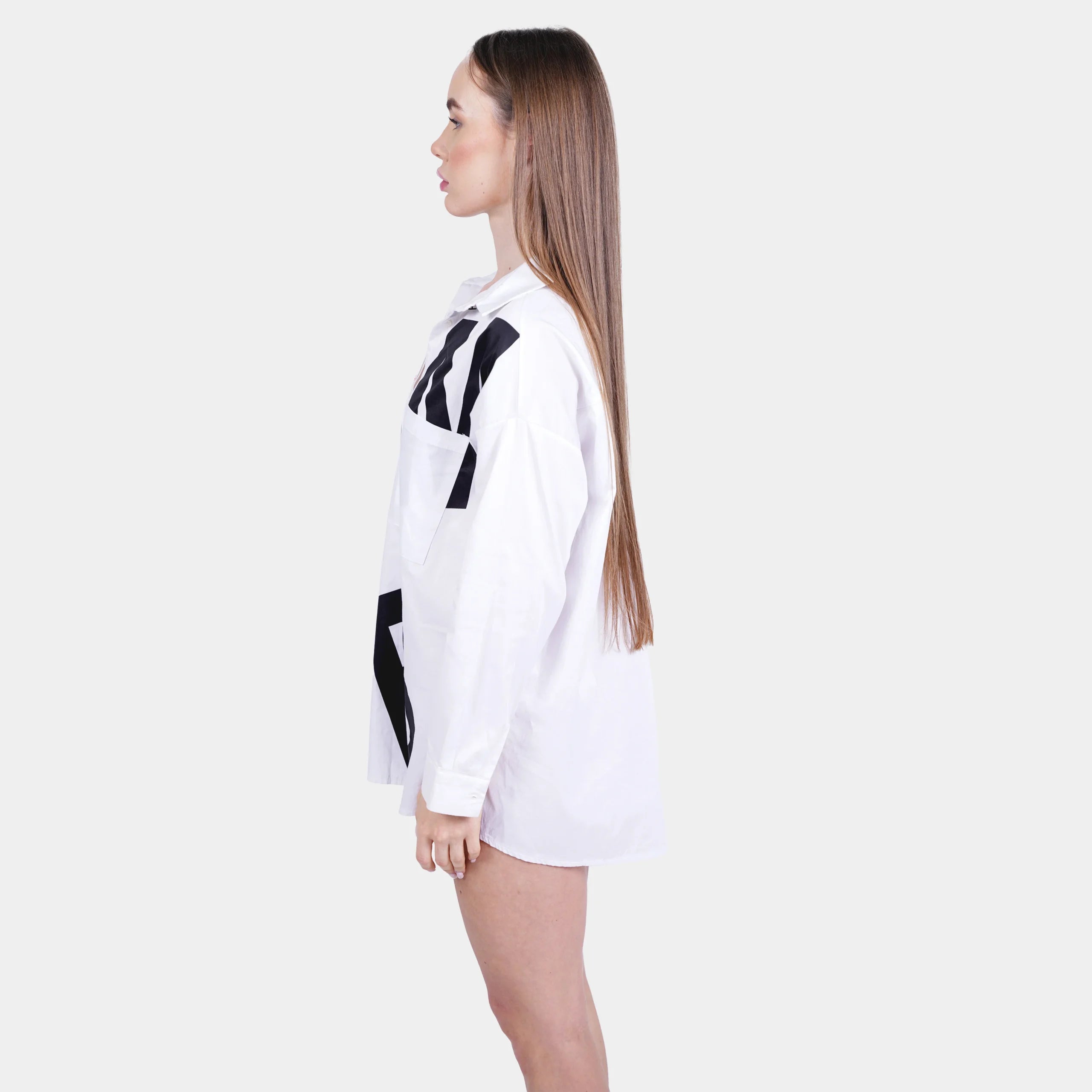 Oversized White Printed Women Shirt