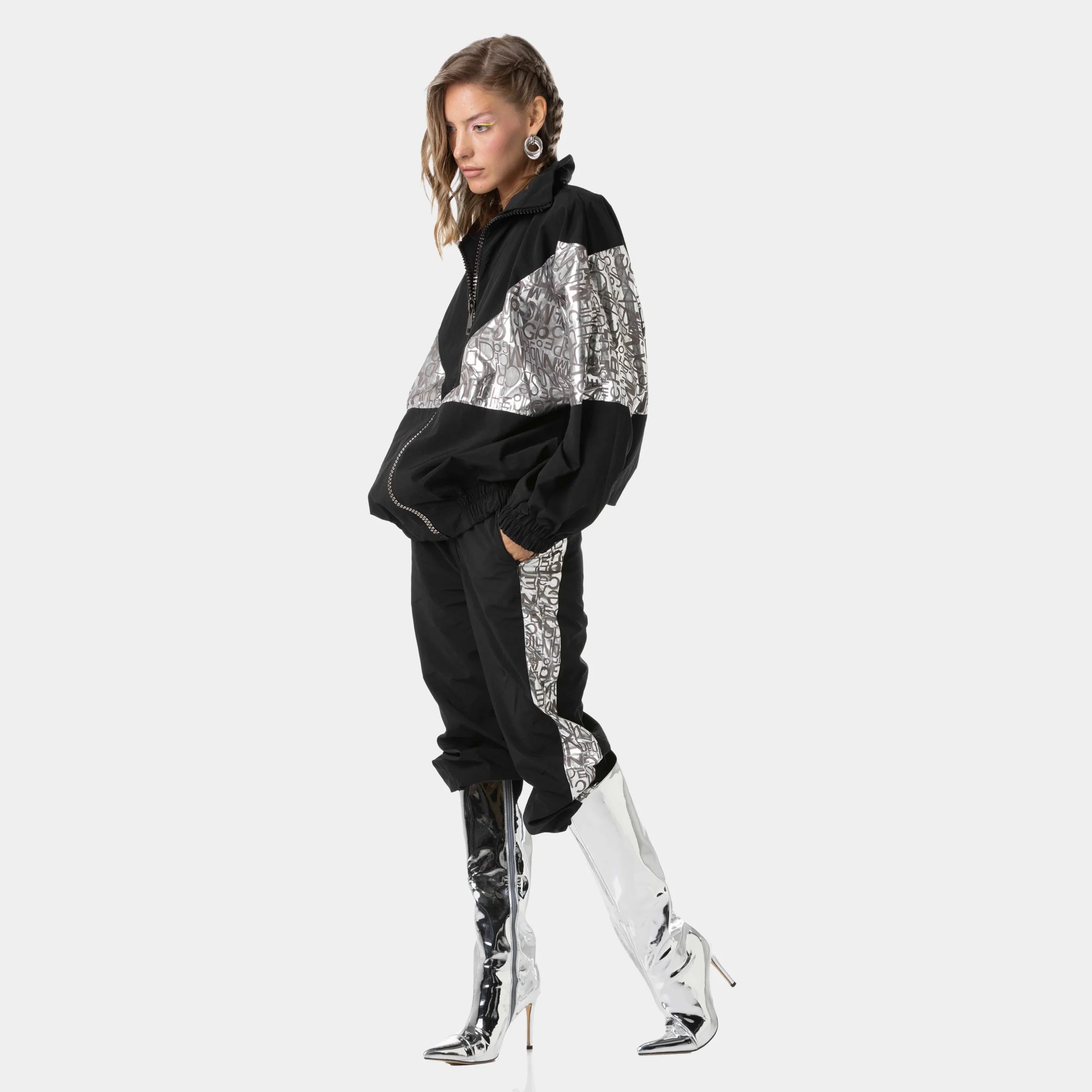 Metallic Bomber Jacket With Print