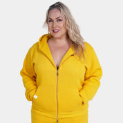 Relaxed Fit Cotton Fleece Hooded Jacket - Plus Size