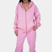 Relaxed Fit Cotton Fleece Hooded Jacket & Sweatpant Set