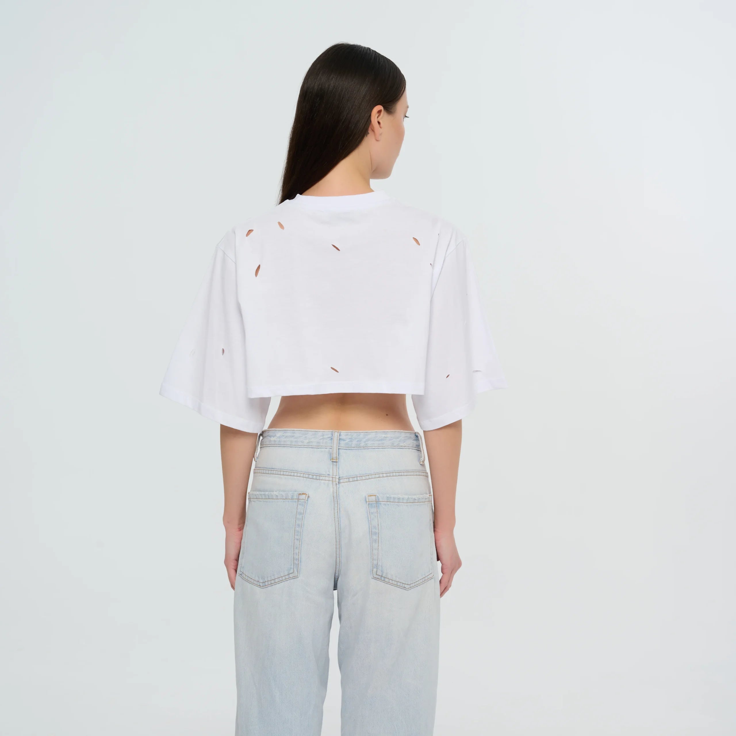 Cropped Torn T-Shirt - Black | Pink | White