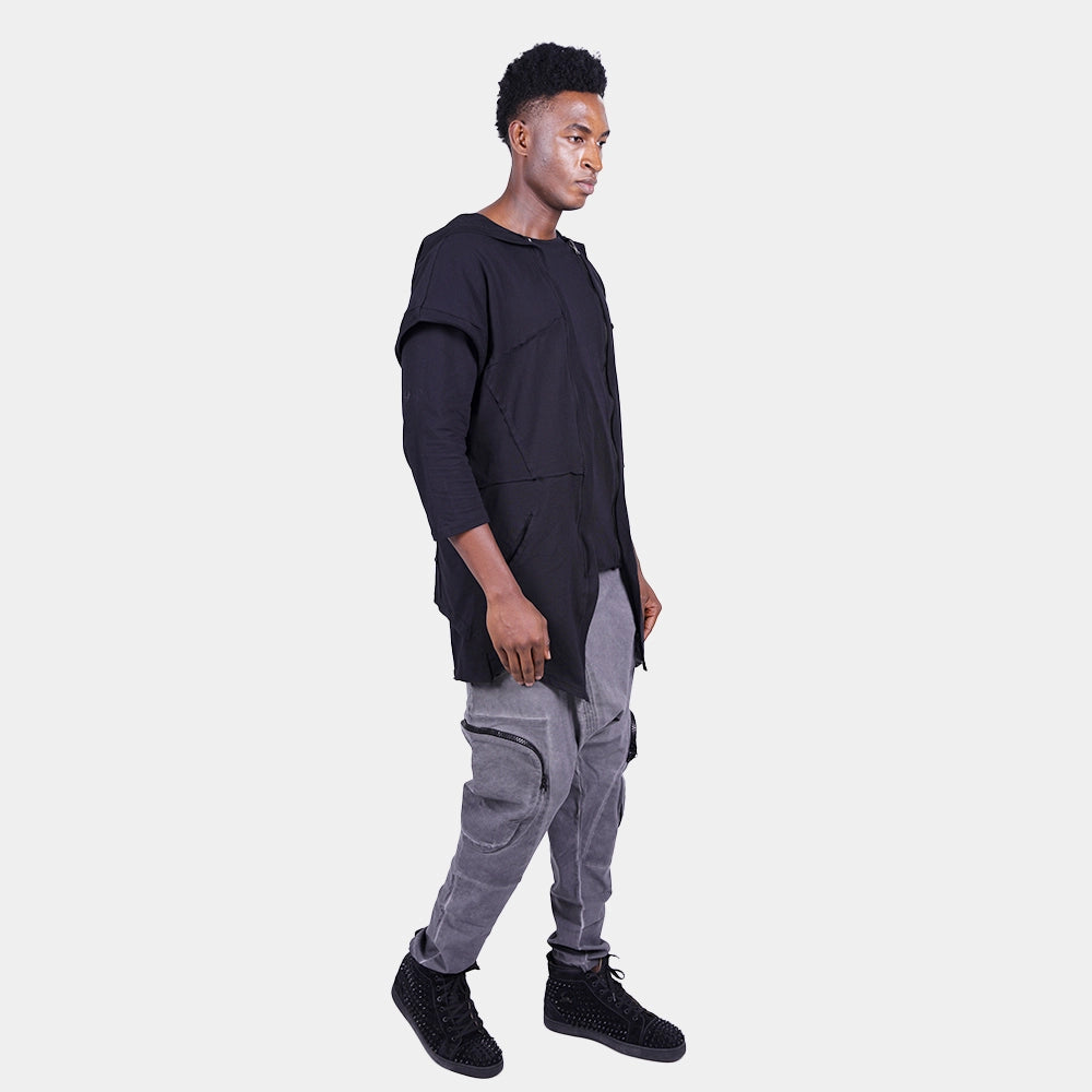 Black Longline T-Shirt with Zippered Jacket Set