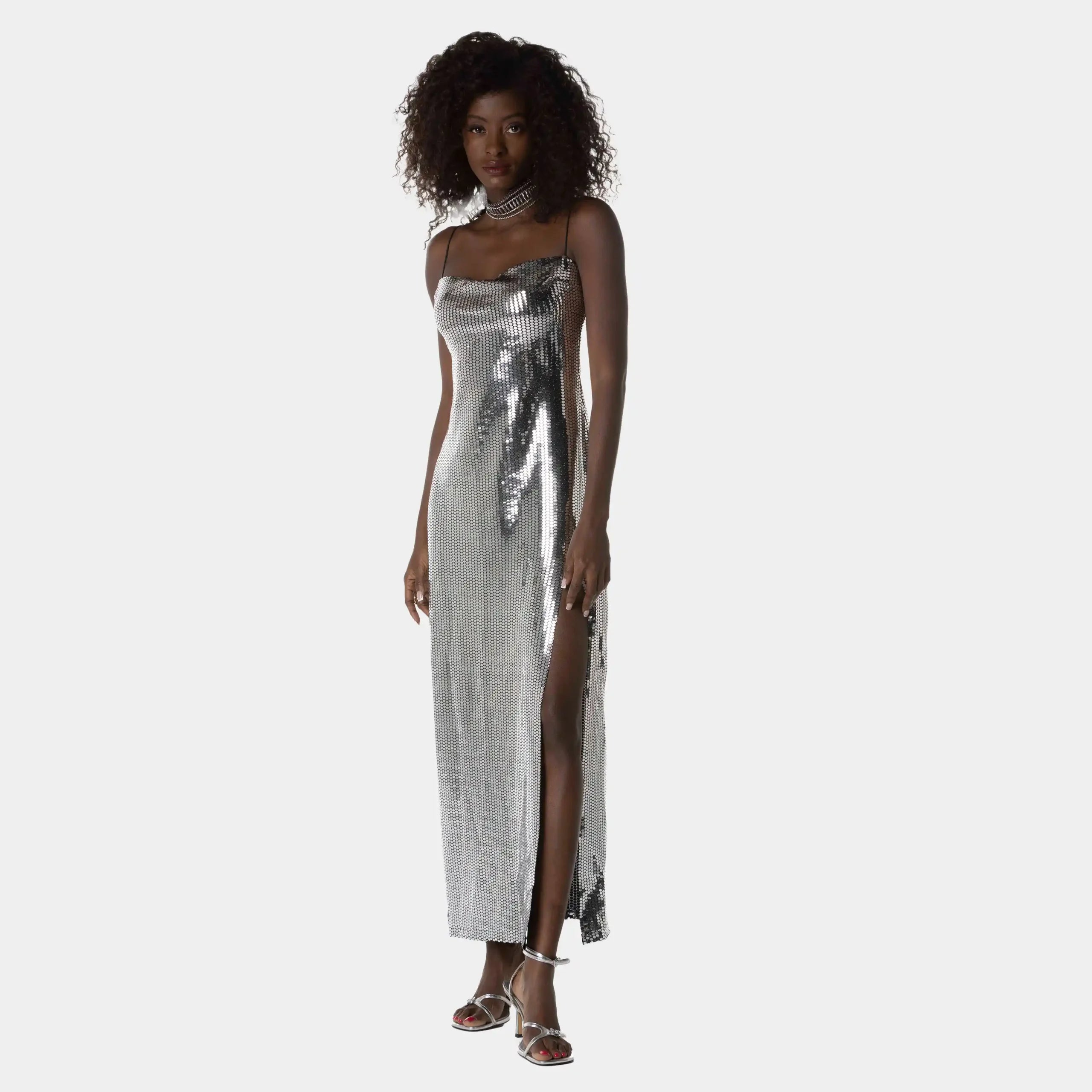 Shiny Silver Long Party Dress