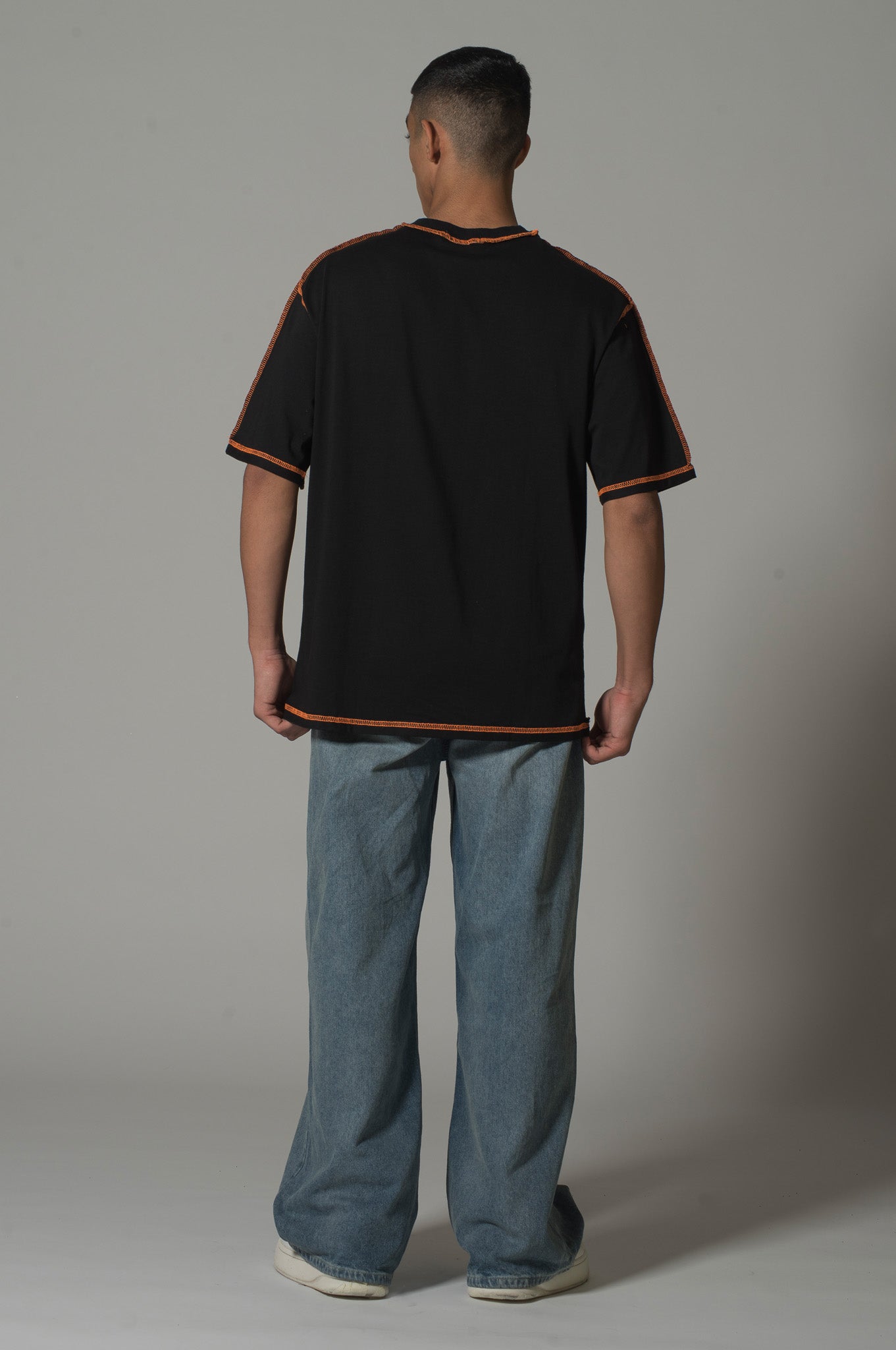 Casual Black T-shirt With Contrast Detail