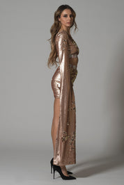 One Shoulder Golden Sequin Dress Set