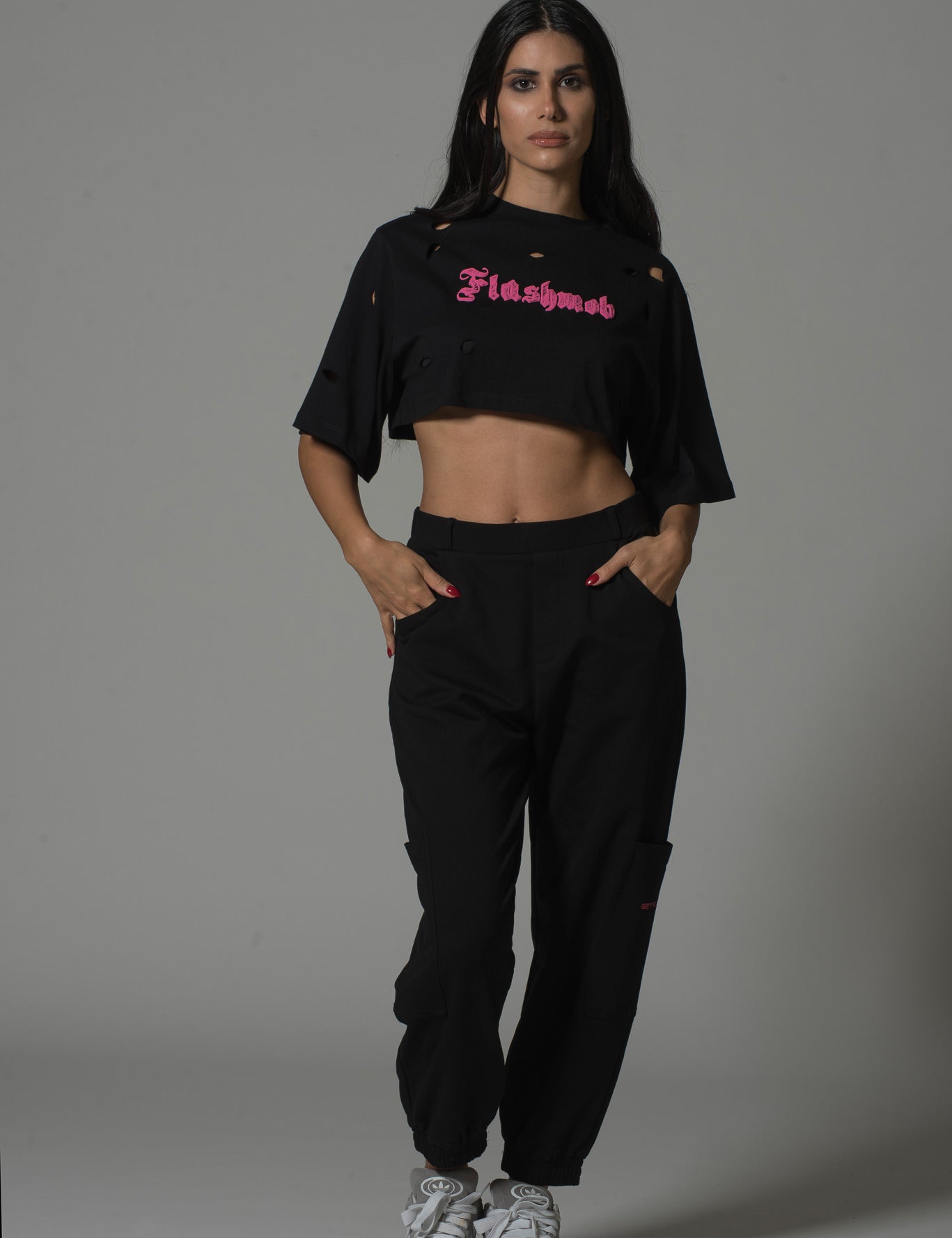 Cropped Torn T-Shirt - White | Pink | Black