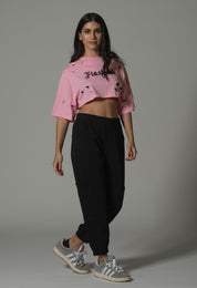 Cropped Torn T-Shirt - White | Pink | Black