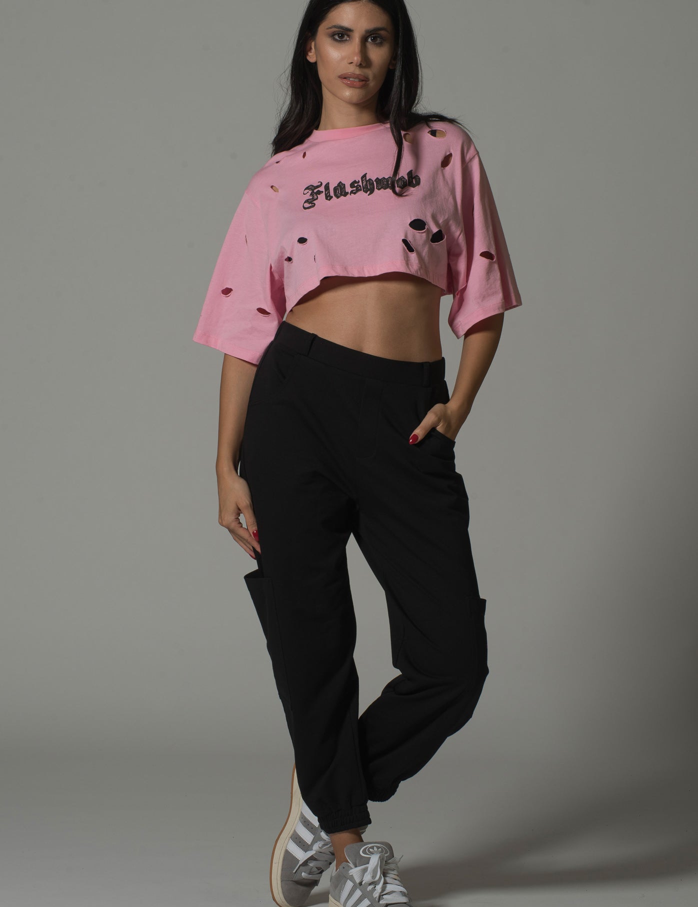 Cropped Torn T-Shirt - White | Pink | Black