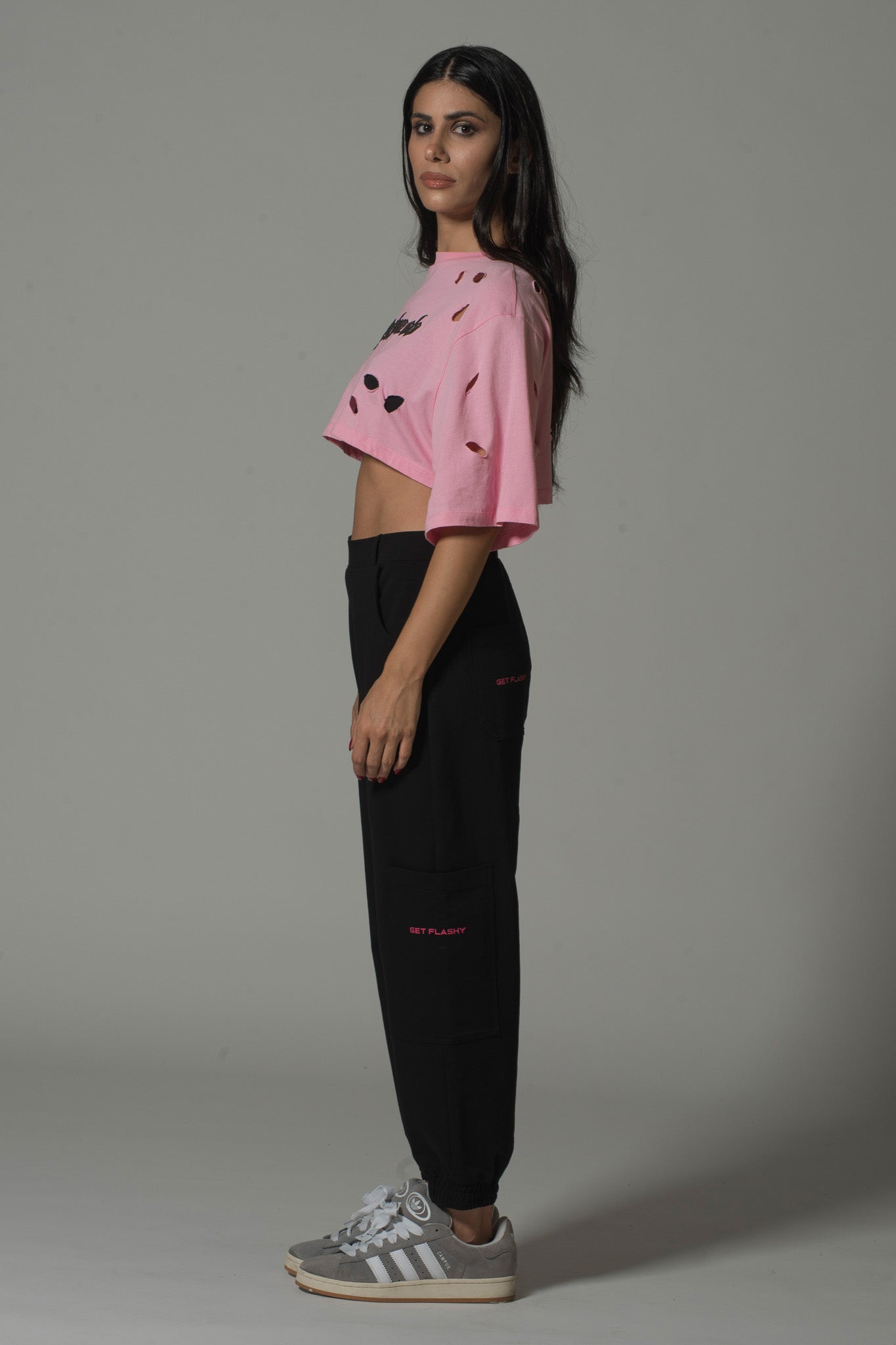 Cropped Torn T-Shirt - White | Pink | Black