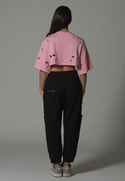 Cropped Torn T-Shirt - White | Pink | Black