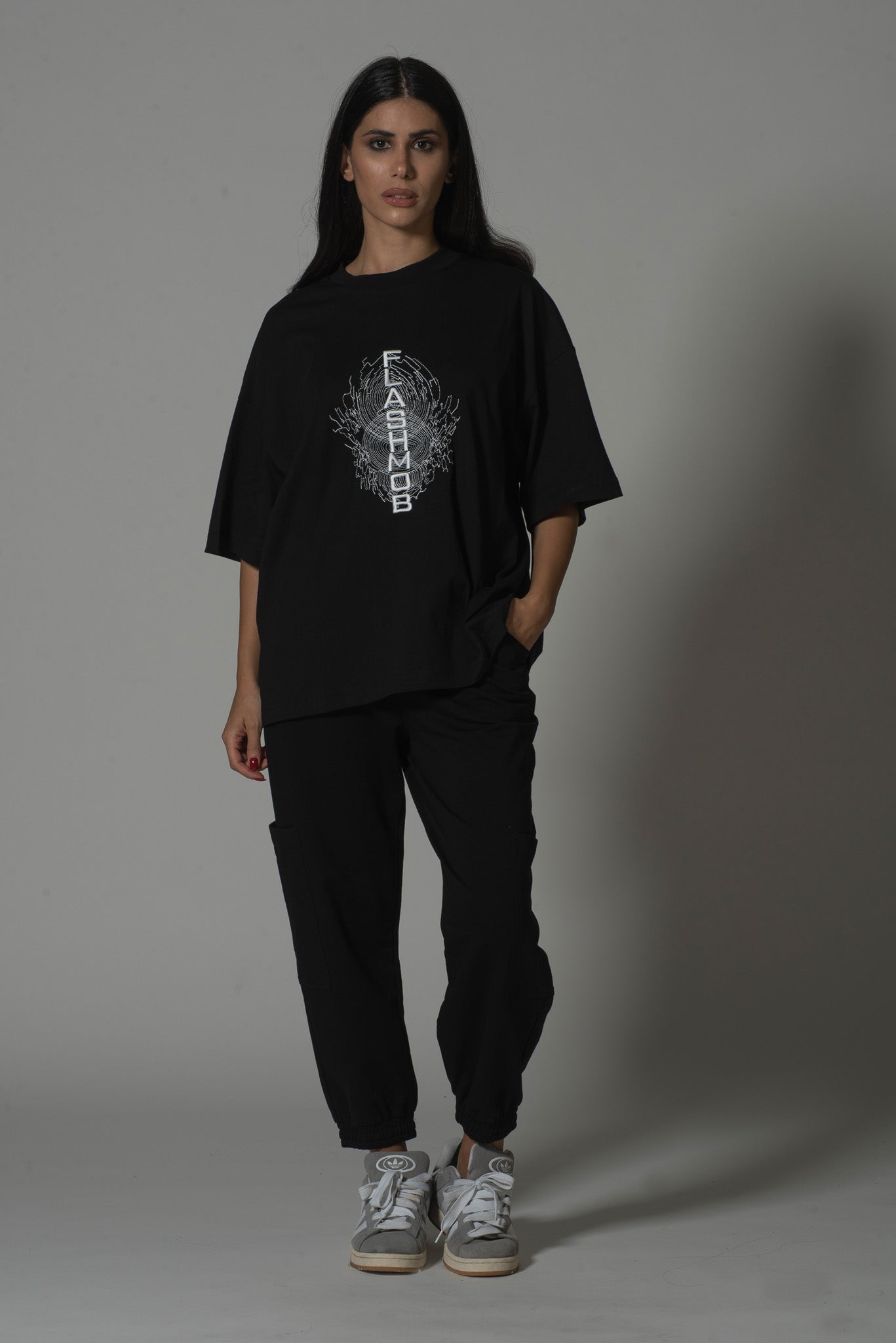 Graphic Embroidered Oversized Black T-Shirt