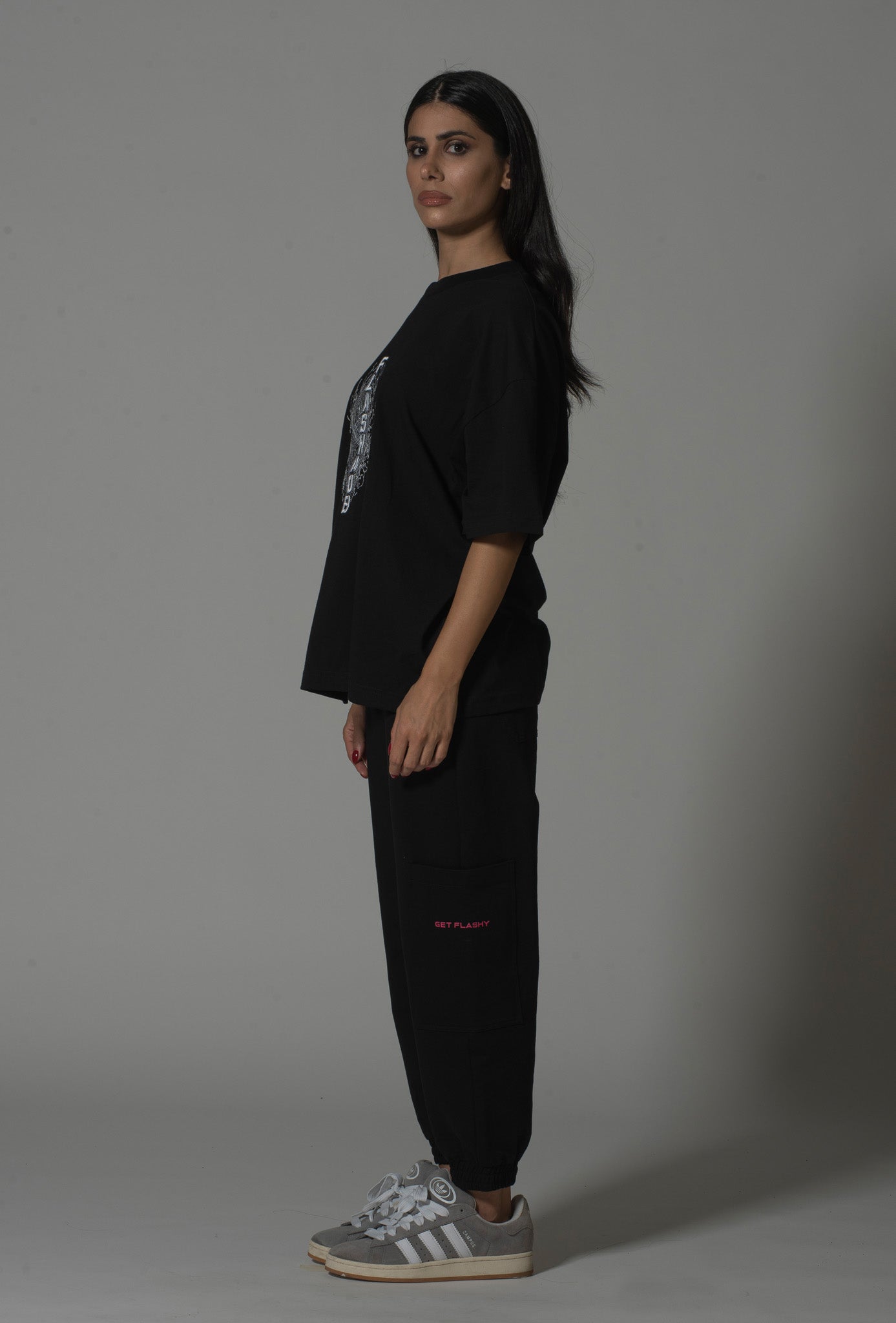 Graphic Embroidered Oversized Black T-Shirt