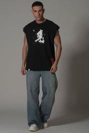 Black Sleeveless Boxed Oversized T-shirt