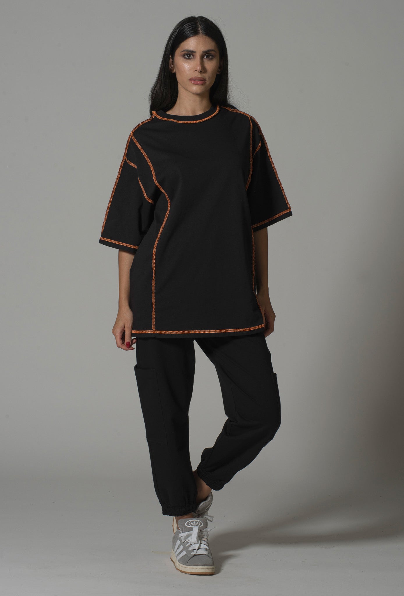 Casual Black T-shirt With Contrast Detail