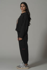 Black Hoodie Set With Embroidery Patch