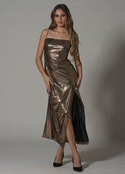 Dull Gold Sequin Long Party Dress