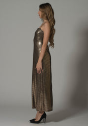 Dull Gold Sequin Long Party Dress