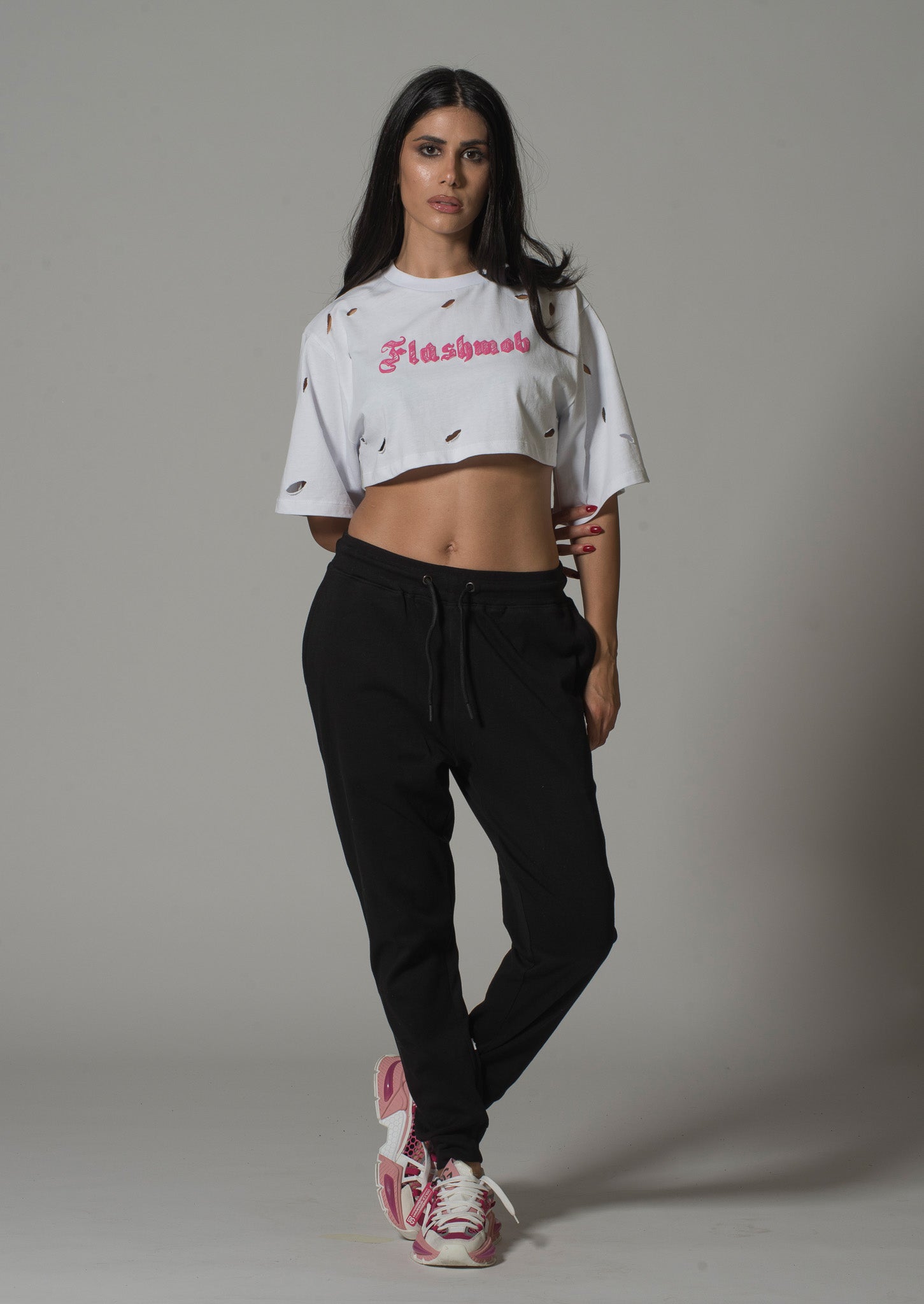 Cropped Torn T-Shirt - White | Pink | Black