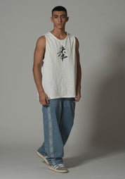 Slub Graphic White Sleeveless T-shirt