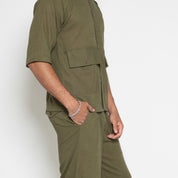 FM Linen-Blend Carpenter Pants – Army Green