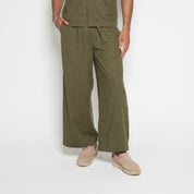 FM Linen-Blend Carpenter Pants – Army Green