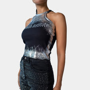 Black Silver Holographic Design Halter Top