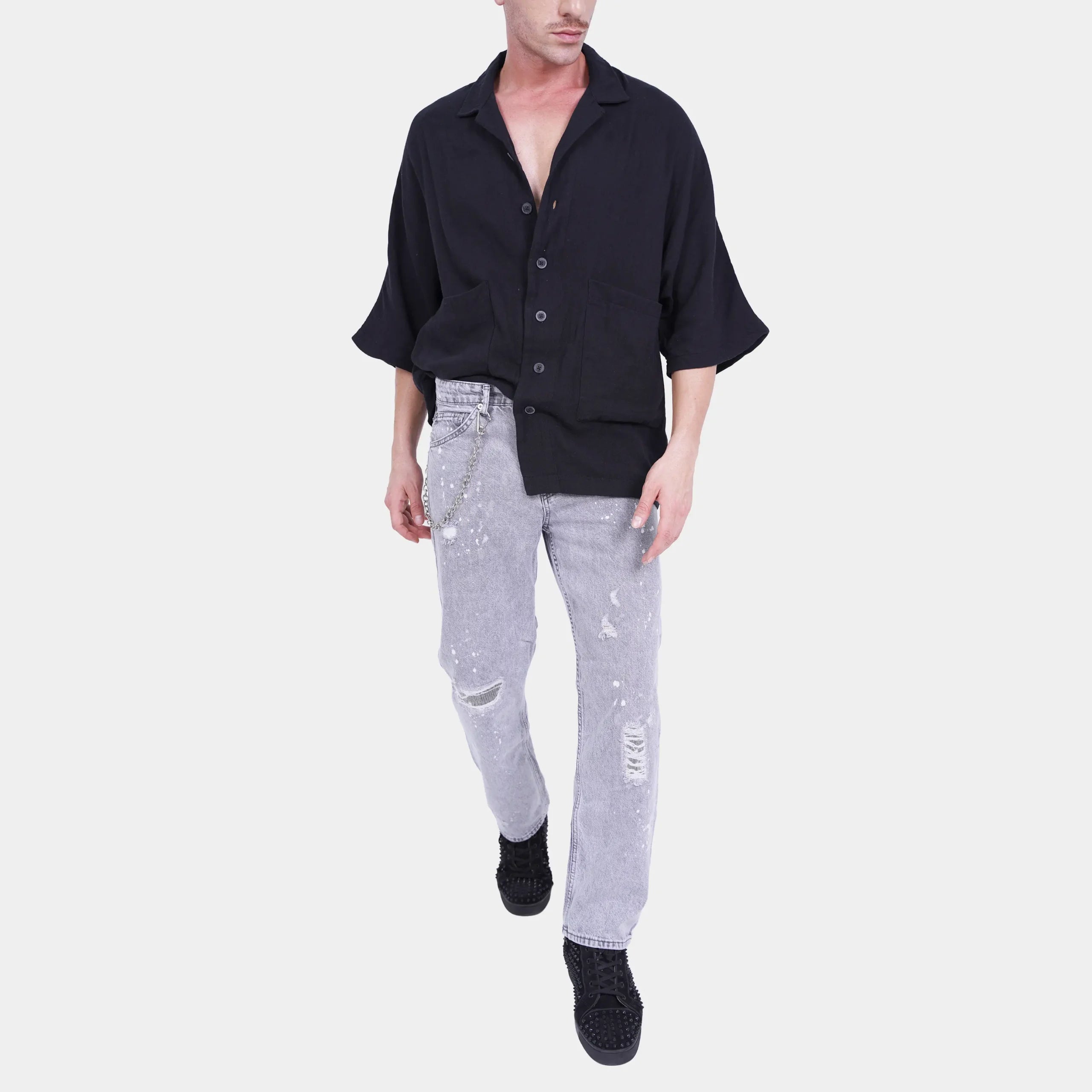 Relaxed Fit Black Short Sleeve Shirt