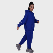  Close-up of blue cotton fabric from Flashmob Nation "FM" signature hoodie set – soft, breathable texture with visible stitching and premium feel.