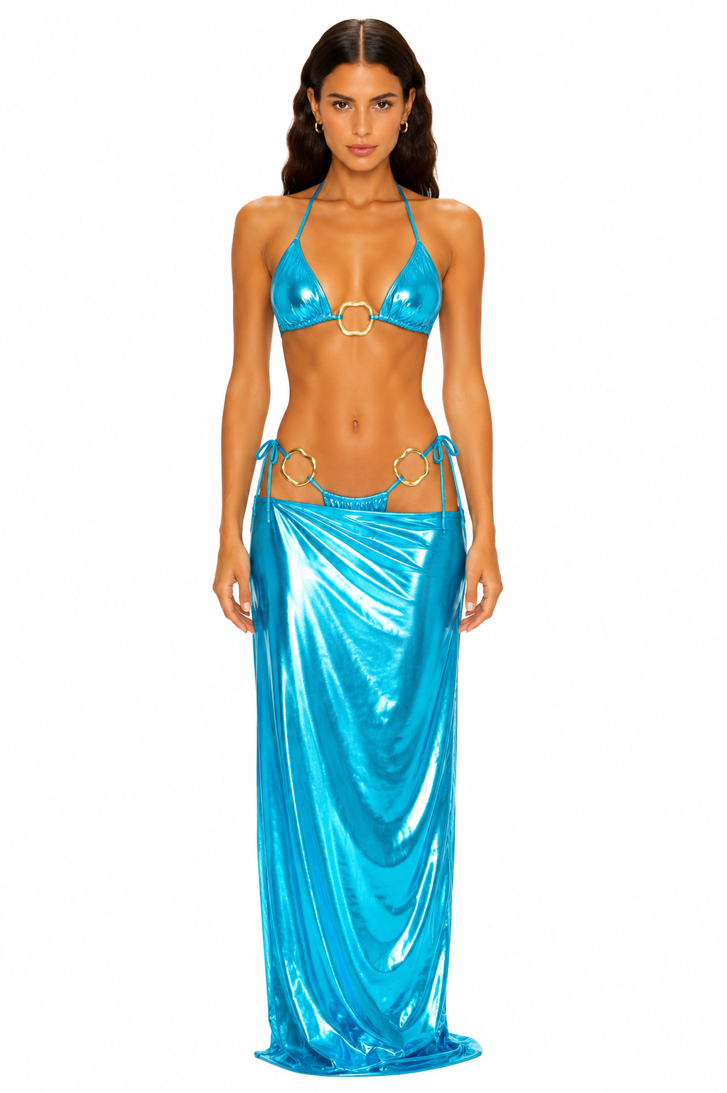 Turquoise Metallic Halter Set with Sarong