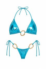 Turquoise Metallic Halter Set with Sarong